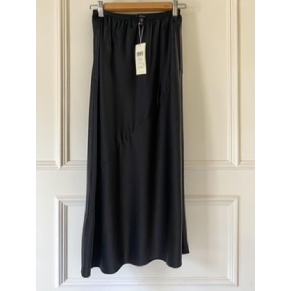 NWT Eileen Fisher Moon Midnight Blue Stretch Silk Charmeuse Bias Skirt XXS $278